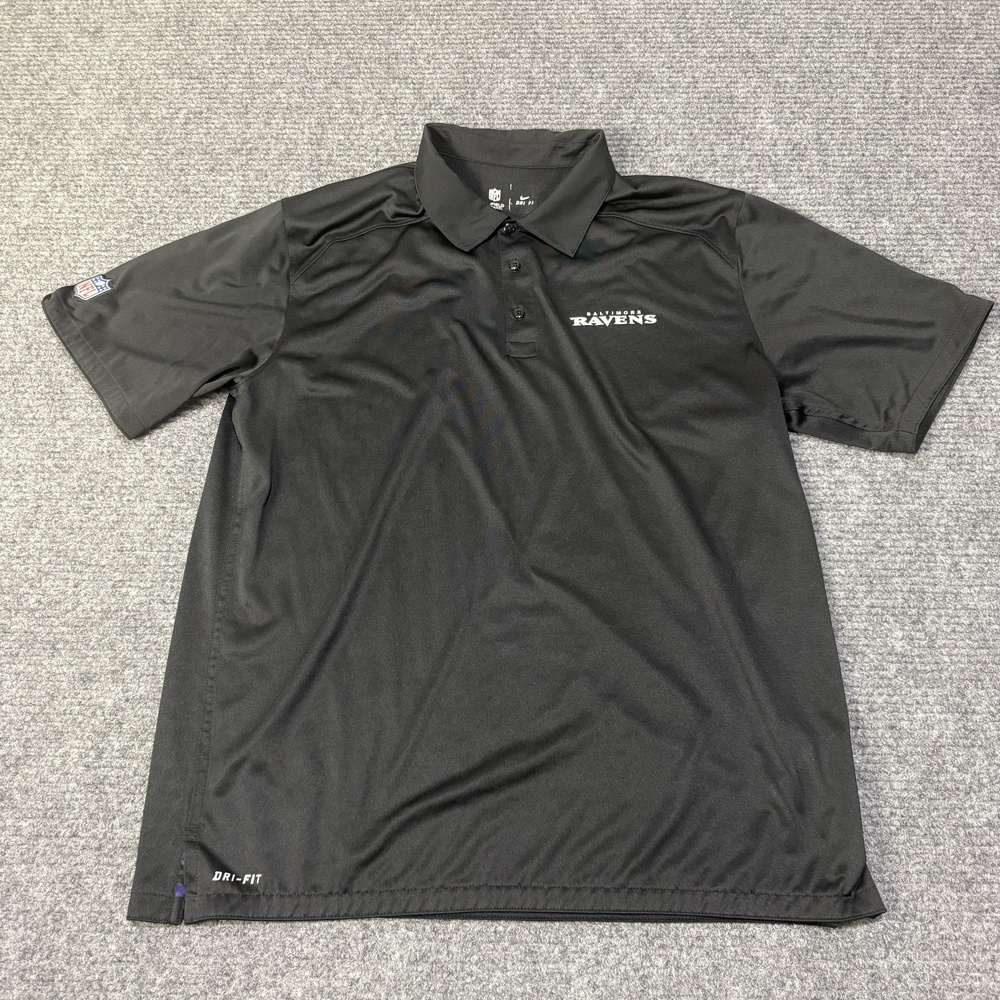 Baltimore Ravens Shirt Mens Large Black NFL Football Dri Fit On Field Nike Polo